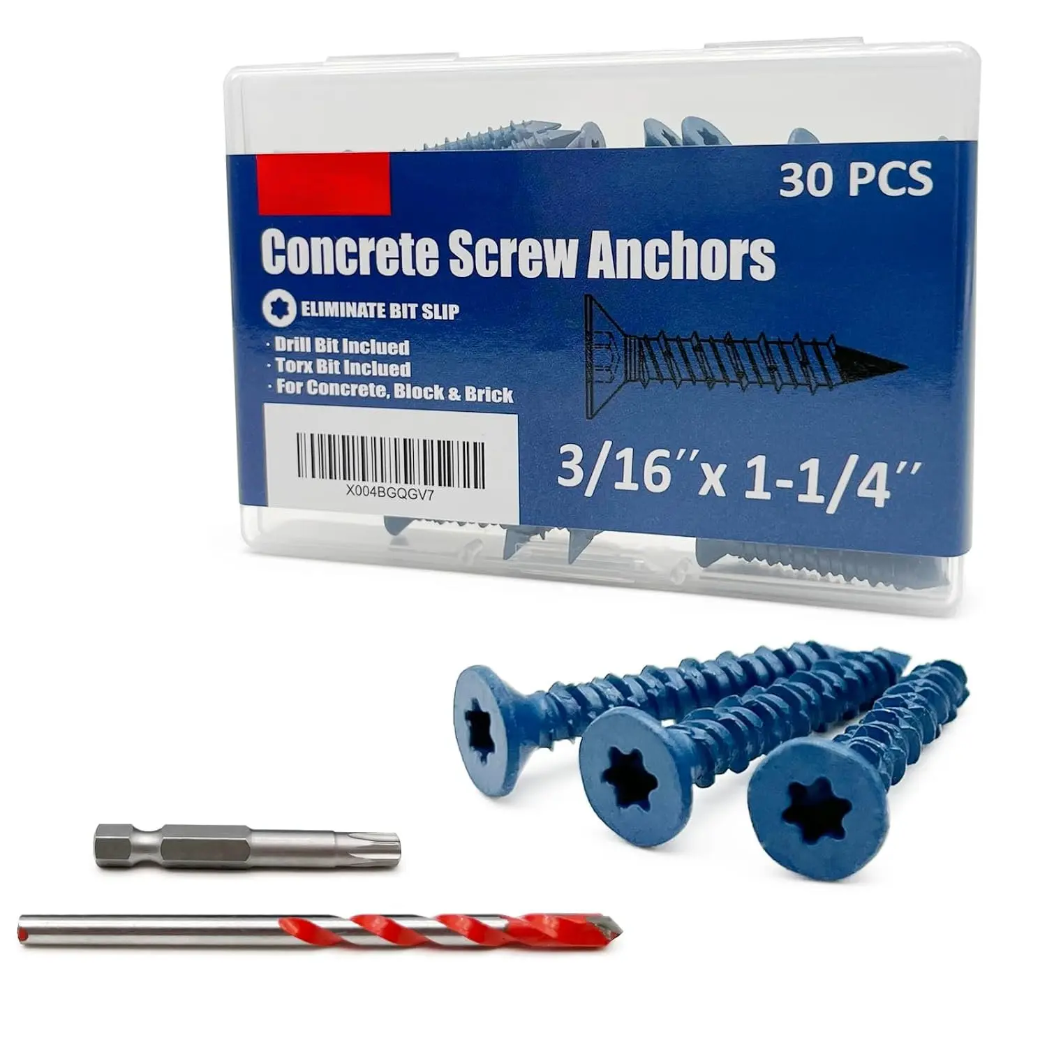 3/16" x 1-1/4" Concrete Screws, Anchoring to Masonry, Brick, Block, Cement or Stucco, 30 count