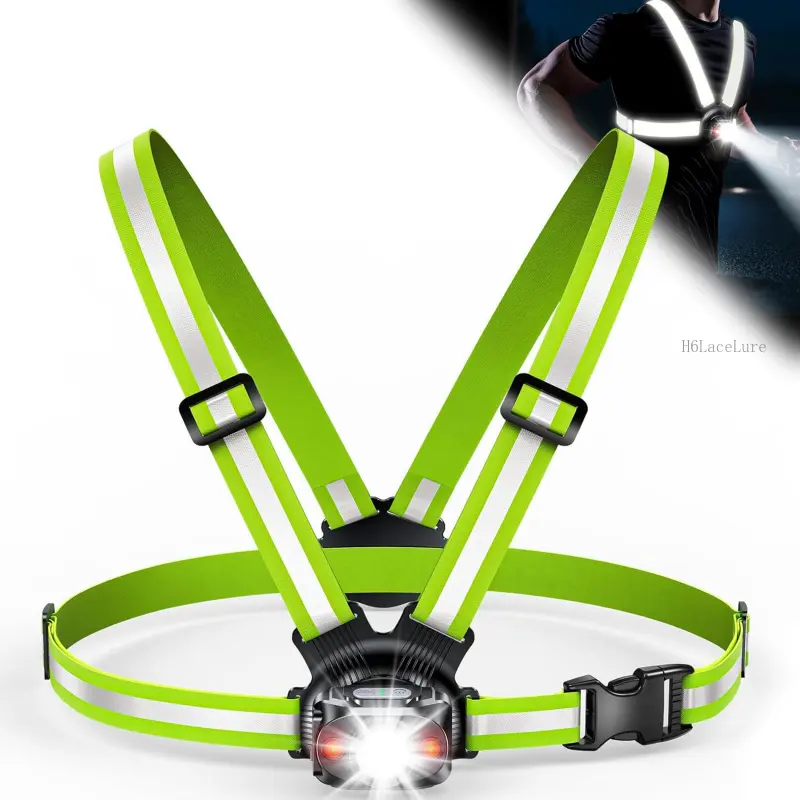Running Lights for Runners, 500 Lumens 45 °     Adjustable Running Light with Dual-Reflective Straps, IPX4 Waterproof & USB Rechargeable Chest Light Vest for Night Walking/Cycling/JoggingH6LaceLure