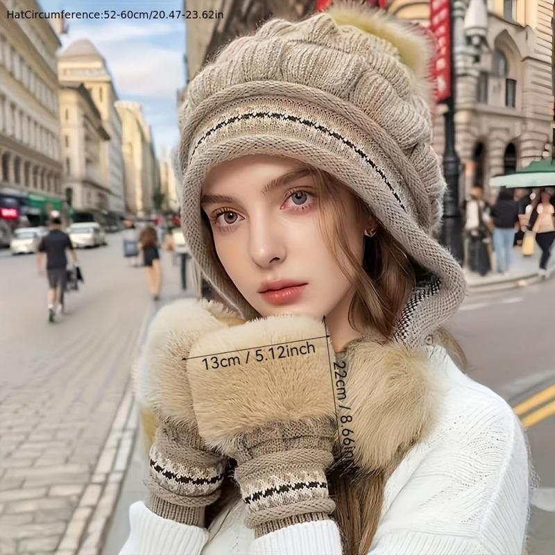 Winter Plush Hat & Fingerless Gloves Set with Cold-Proof Earmuffs Ultra-Soft Thermal Lining for Warmth Comfort Elegant Women's Winter Essential for Daily Commutes Outdoor Adventures Cozy Fleece-Lined Beanie & Gloves Set