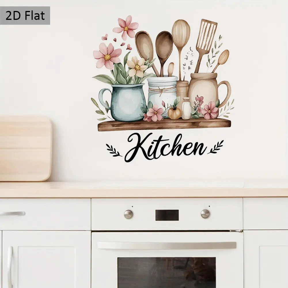2D Flat Transparent Kitchen Sticker, Rustic Style Wall Decal, Adhesive Decals, Universal Use for Kitchen, Dining Room, Bakery, Cabinet, Creative Gift