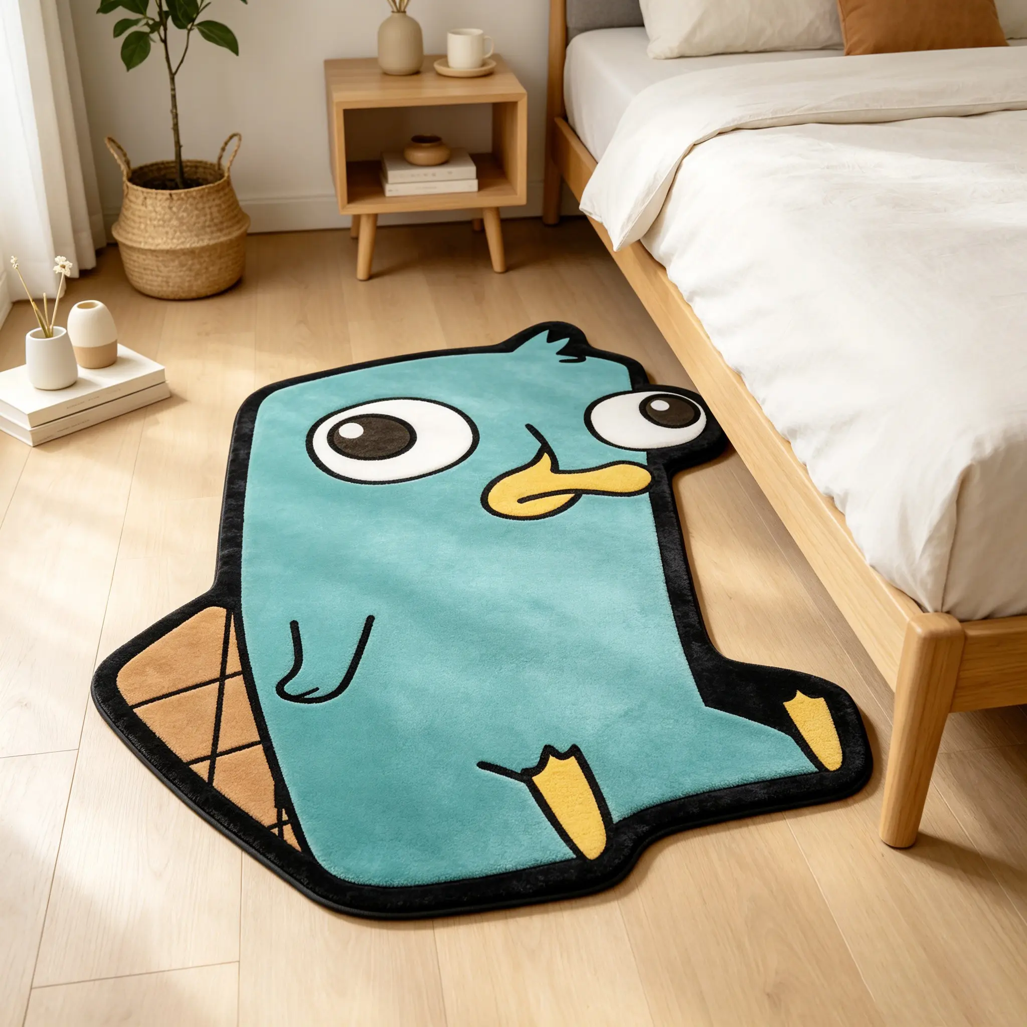 Cute Blue Platypus Carpet, Fun Cartoon Design Rug, Platypus Pattern Rug, Soft Comfortable Plush Mat, Perfect Valentine's Day Gift, Ideal for Living Room Bedroom