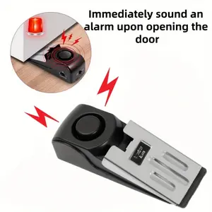1pc High pitched alarm portable door stop alarm system - battery powered (excluding battery), with loud alarm sound, suitable for apartment and house alarms, door obstacle alarms, trigger type door stop alarms, easy to install, Alarm Door Blocker