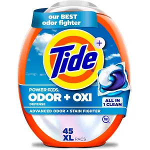 Tide Odor Defense + Oxi Laundry Detergent Pacs, Original Scent, 45 Count, Advanced Odor + Stain Fighter