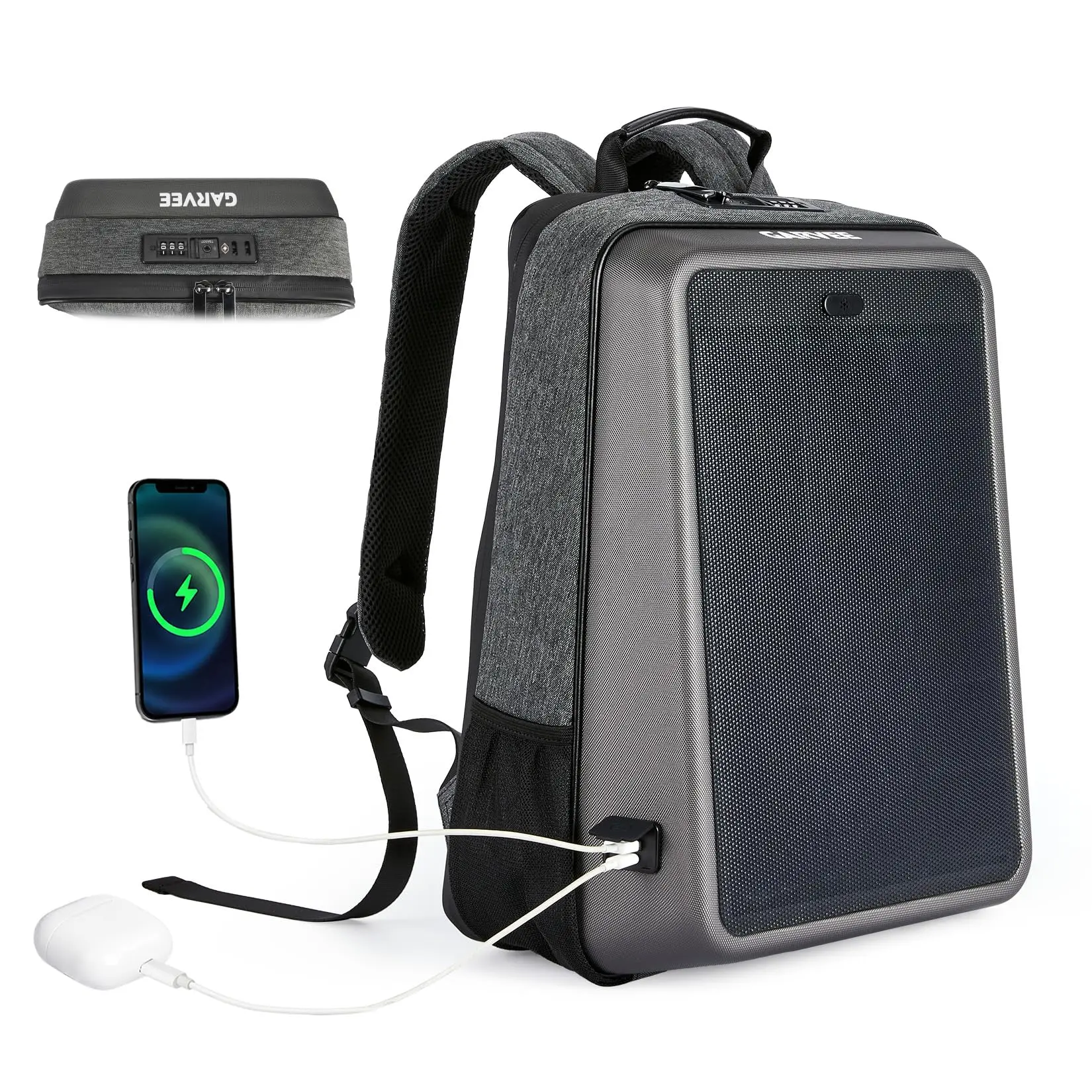 GAOMON 1PC 38L Solar Backpack with 13W IBC Solar Panel, Waterproof Hard Shell Laptop Backpack Featuring USB & Type-C Charging Ports, Large Capacity Anti-Deformation Design Ideal for Outdoor Camping and Hiking