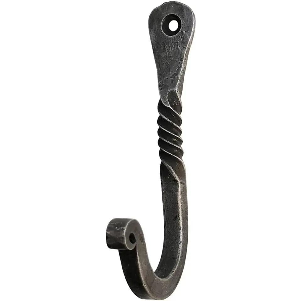 Hand Forged Twisted Wall Hook - Wrought Iron  Coat Hooks - Blacksmith Metal Wall Kitchen Towel Hooks Rack - Black Antique Finish
