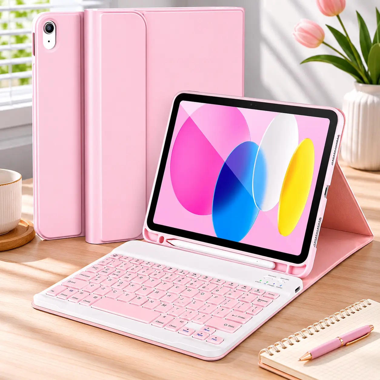 Detachable Keyboard Case for 10.9/11 Inch Tablet (10th/11th Gen, 2022/2025), Wireless Magnetic Cover with Pencil Holder & Square Keycaps, Pink ipad