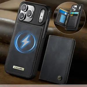 Magnetic Phone Case for iPhone 17 Pro Max, 16e, 15, 14, 13, 12, 11 Pro Max, Plus, Smartphone, Business Style, Luxury Leather Look, Dual Card Slot, Cash Wallet