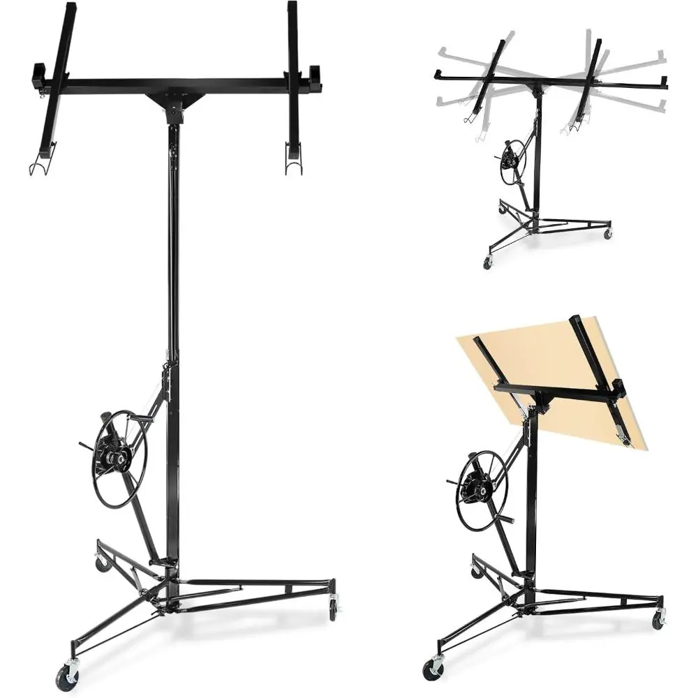 Gaomon Drywall Lift 16FT Heavy Duty, 150lb Capacity Sheetrock Hoist with Telescopic Arm & Locking Wheels, Steel Panel Lifter for Ceiling Installation, One-Person Drywall Tool for Construction, Remodeling