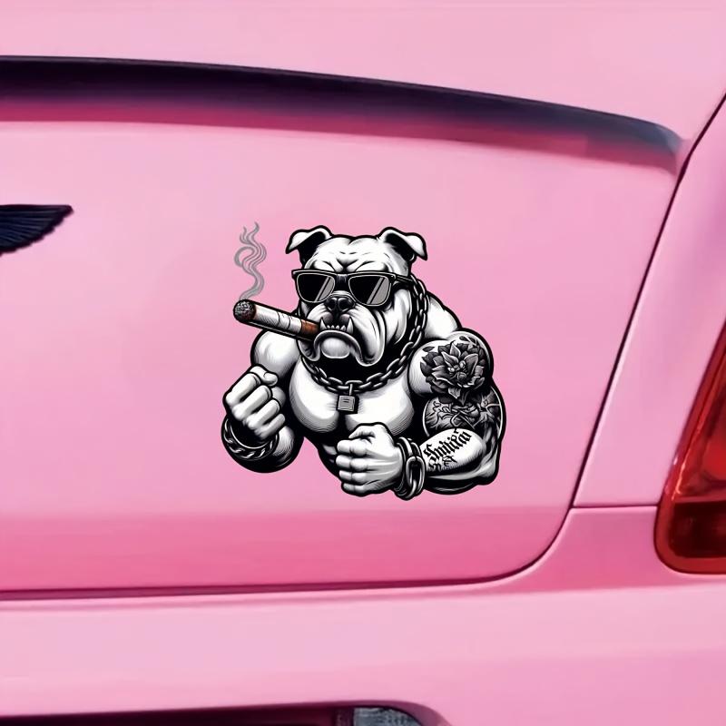American Bulldog Stickers Car Decals - High-Quality PVC Scratch-Resistant Decorative Stickers for Cars, Motorcycles, Trailers, ATVs, and Laptops - Bold American Bulldog Design with Stylish Glasses and Tattoos, Vehicle Scratch Protection Cover |   Trendy A