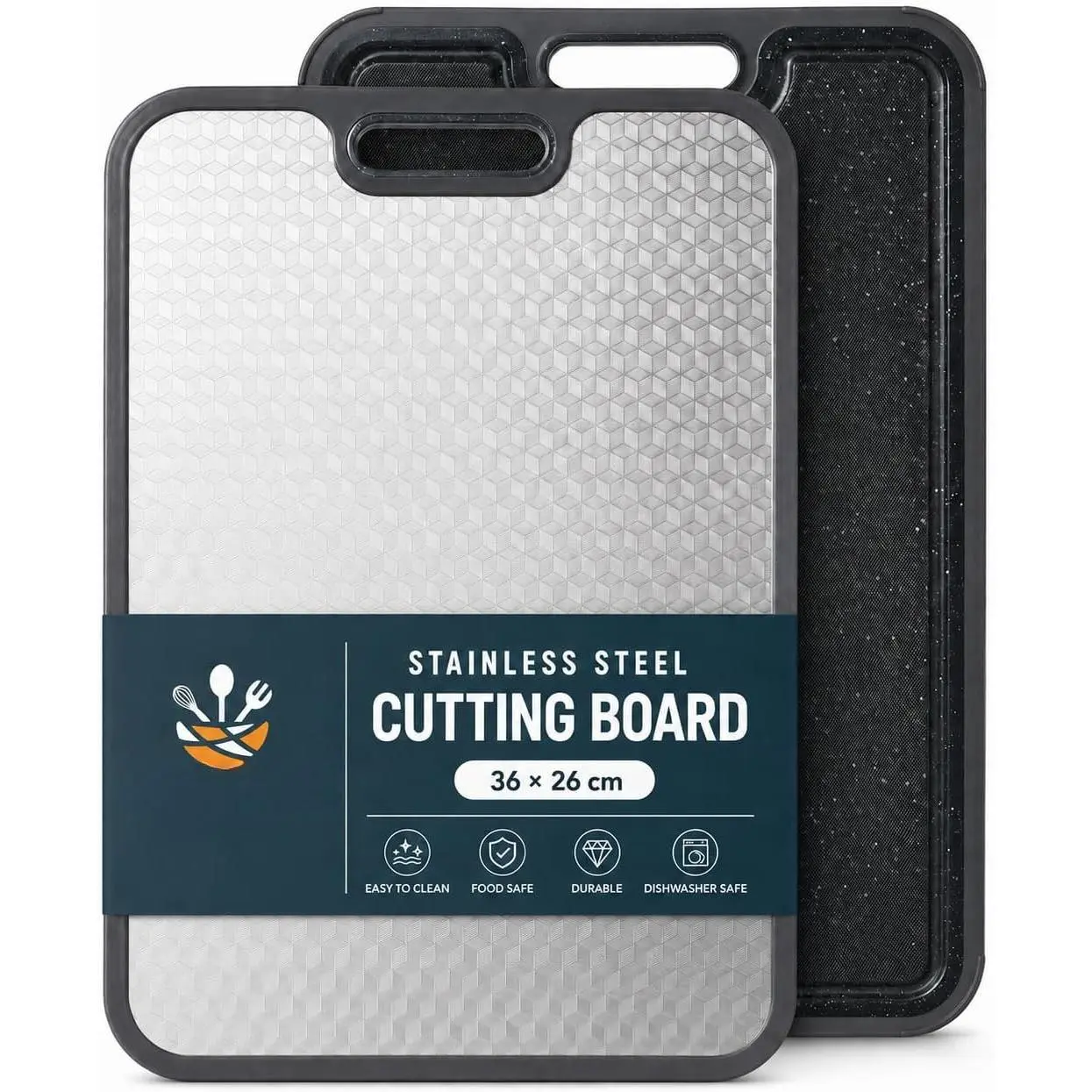 Stainless Steel  Board 14.2 x 10.2 in, Black Double Sided 304 Metal Chopping Board for , Juice , Garlic Ginger , Non-Slip, Dishwasher Safe