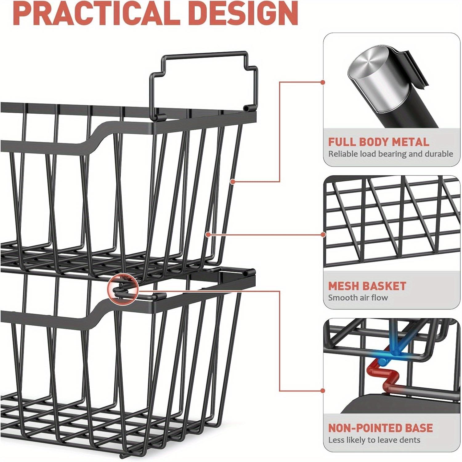 8-Pack & 4-Pack Freezer Organizer Bins - Stackable and Foldable Handle Metal Storage Baskets for Deep Chest Freezer Organization (3.5-7 Cu.FT) - Enhanced Space Utilization
