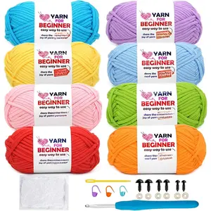 8 Pack Beginners Crochet Yarn Blue Green Yellow Red  Crochet Yarn for Crocheting Knitting Beginners with Easy-to-See Stitches Crochet Yarn for Beginners Crochet Kit(8x50g)-Bright Mix