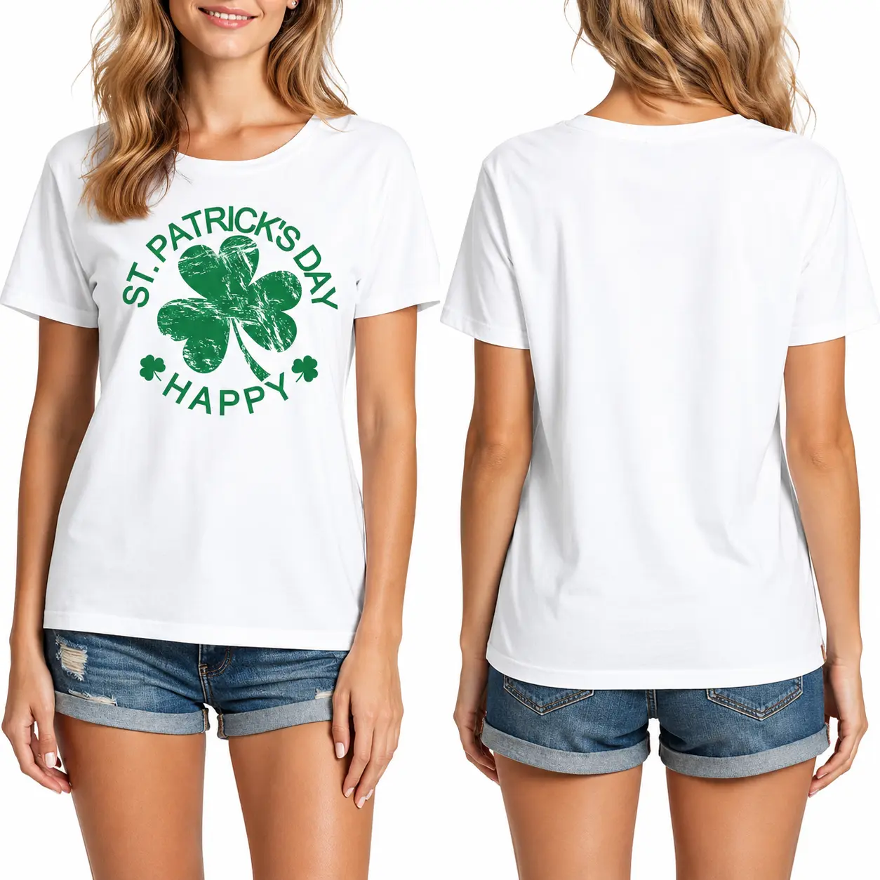 St Patrick's Day Shirts for Women, Lucky Irish Shamrock Crew Neck Short-Sleeve Graphic Higher Quality Printed T-Shirt Cotton