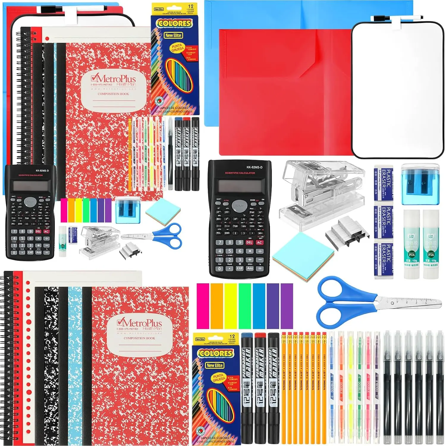 1 Set Middle and High School Supplies Kit, 51 count Per Set  to School Supplies College Bundle Essential Stuff Bulk Stapler Notebook Calculator for Senior Student Teen Classroom