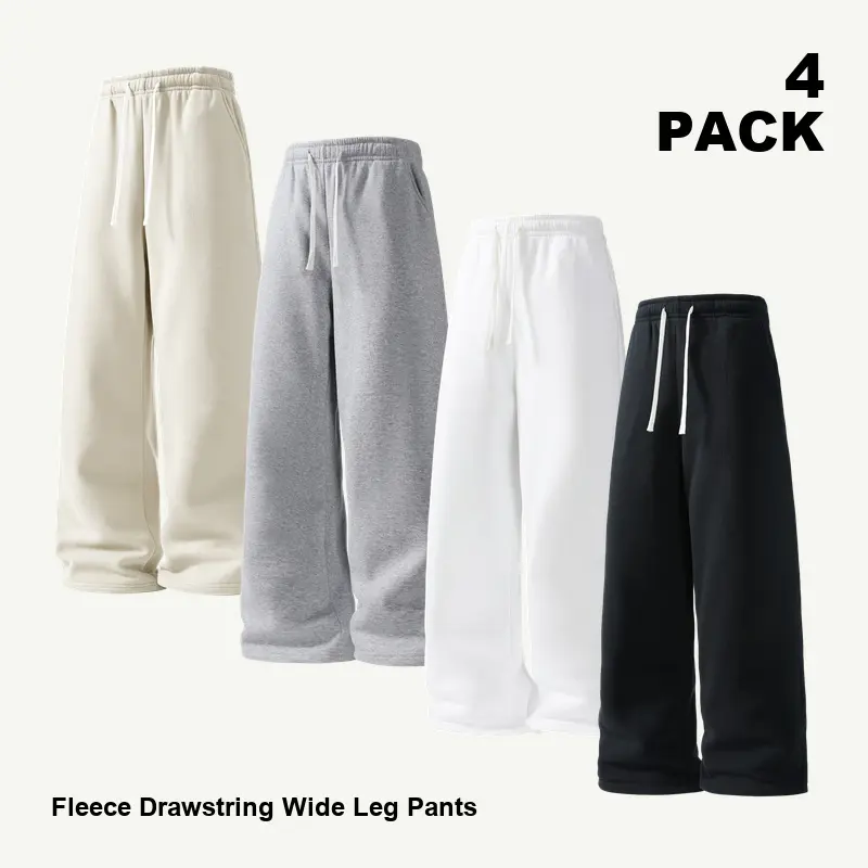 4-Pack Men's Relaxed Wide Leg Sweatpants Set, Assorted Solid Color Drawstring Elastic Waist Loose Fit Straight Leg Casual Lounge Pants with Side Pockets for Home, Errands and Weekend Style