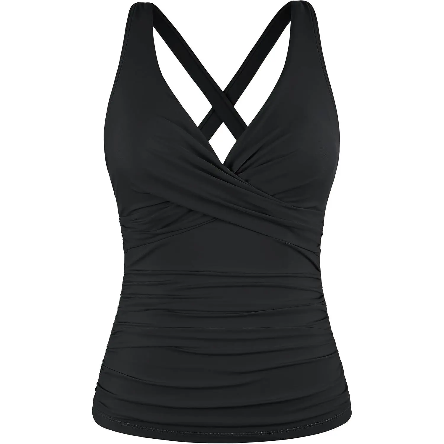 Women's Underwire Tankini Top Tummy Control Bathing Suits Sexy V Neck Crossover Swim Top Only