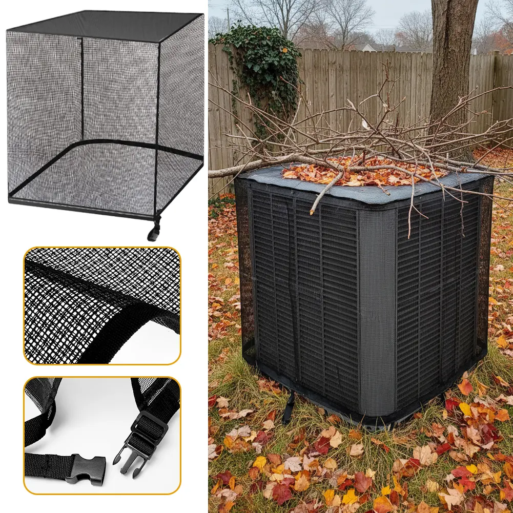 Black Mesh AC Unit Cover XS/S/M/L, Breathable Outdoor Air Conditioner Condenser Guard, Dust Leaf Debris Protection Cover For Outside HVAC Equipment