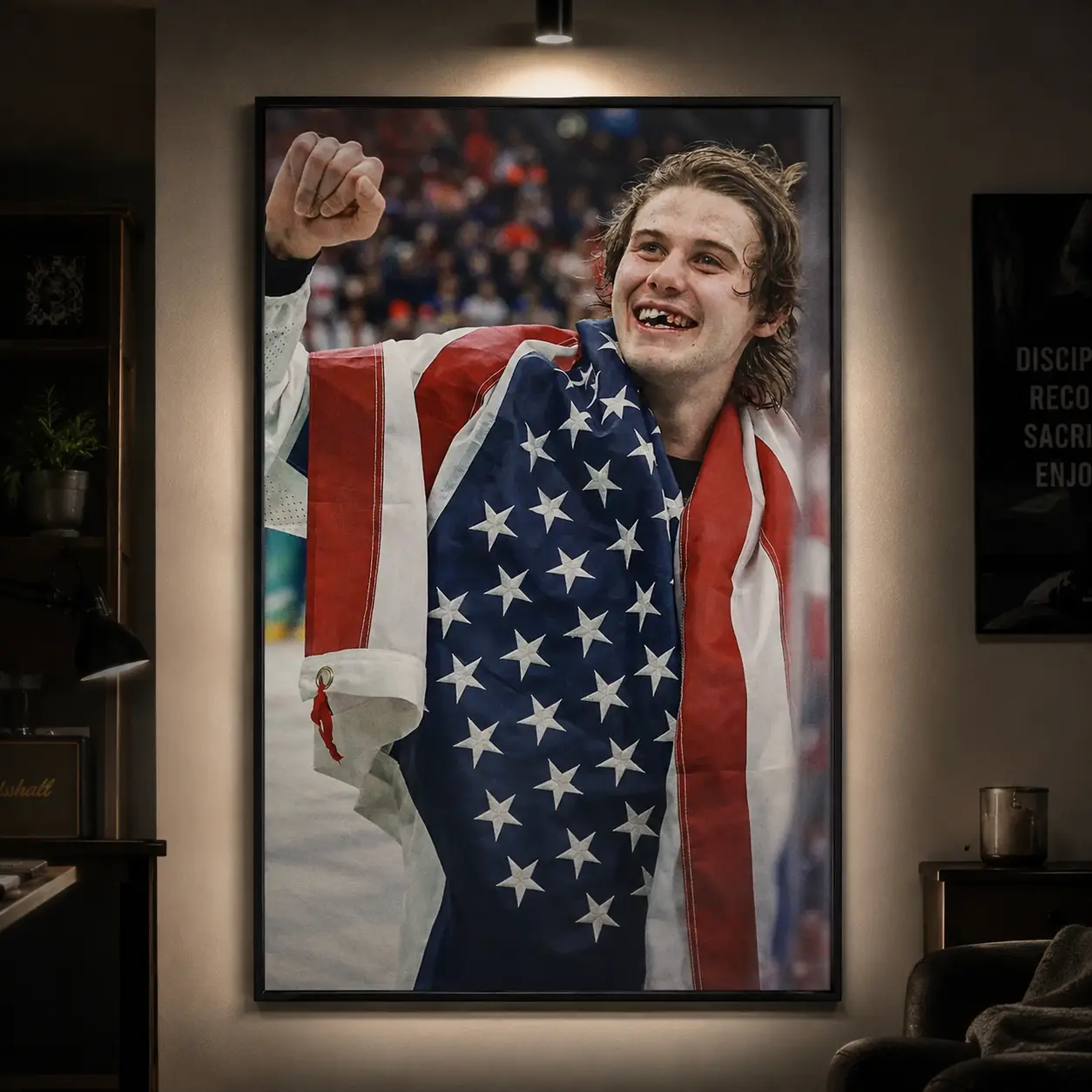 Jack Hughes USA Olympic Gold Medal Hockey Commemorative Artistic Paper Wall Art Print (16"x20") - Home Decor Photo Poster, Room Decoration Accent