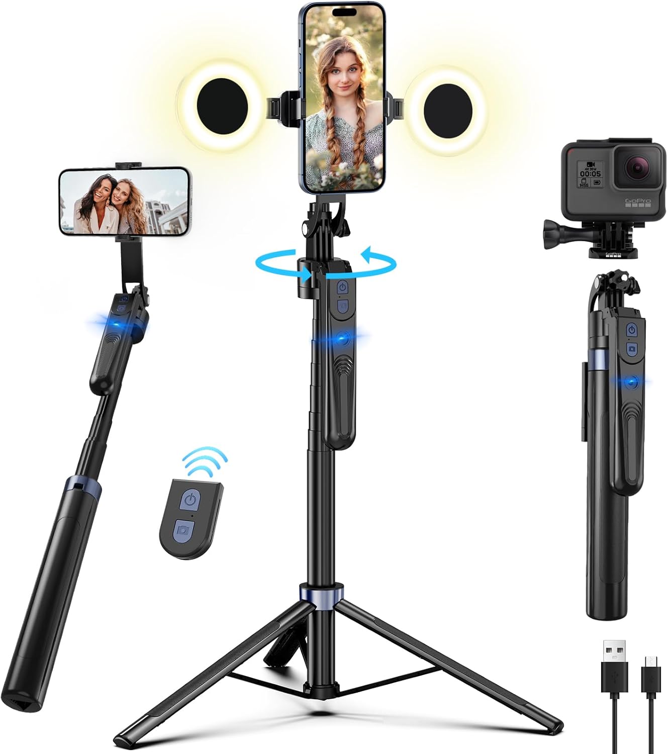 Content Creator Vlogging Kit for iPhone/Android,70-inch Auto Face Tracking Tripod for iPhone with Light and Wireless Microphones,TikTok/YouTube Starter Kit