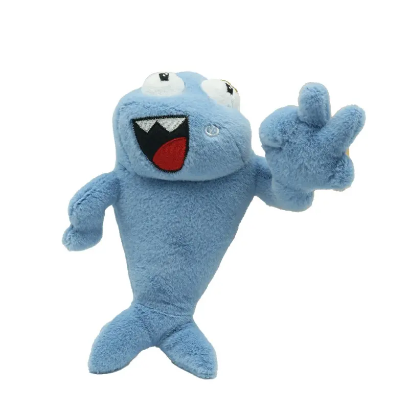 Blue Shark Monster Plush Toy With Sound Button Wide Mouth Sharp Teeth Soft Fluffy Sea Creature Stuffed Doll Funny Decor Gift