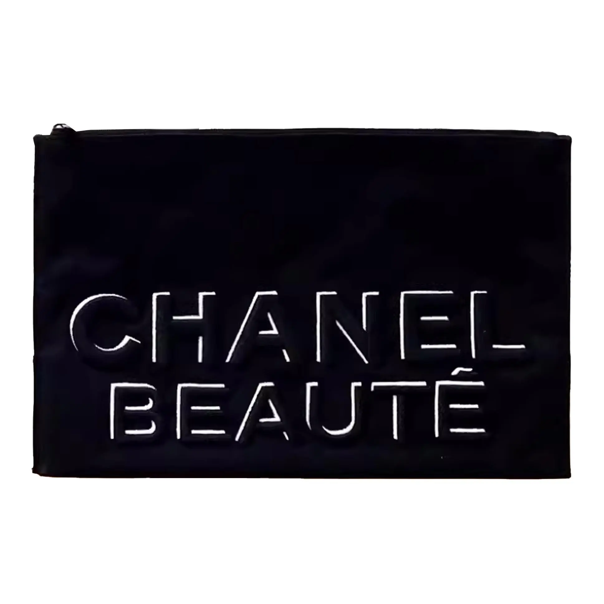 CHANEL Black Embroidery Canvas Bag Makeup Bags