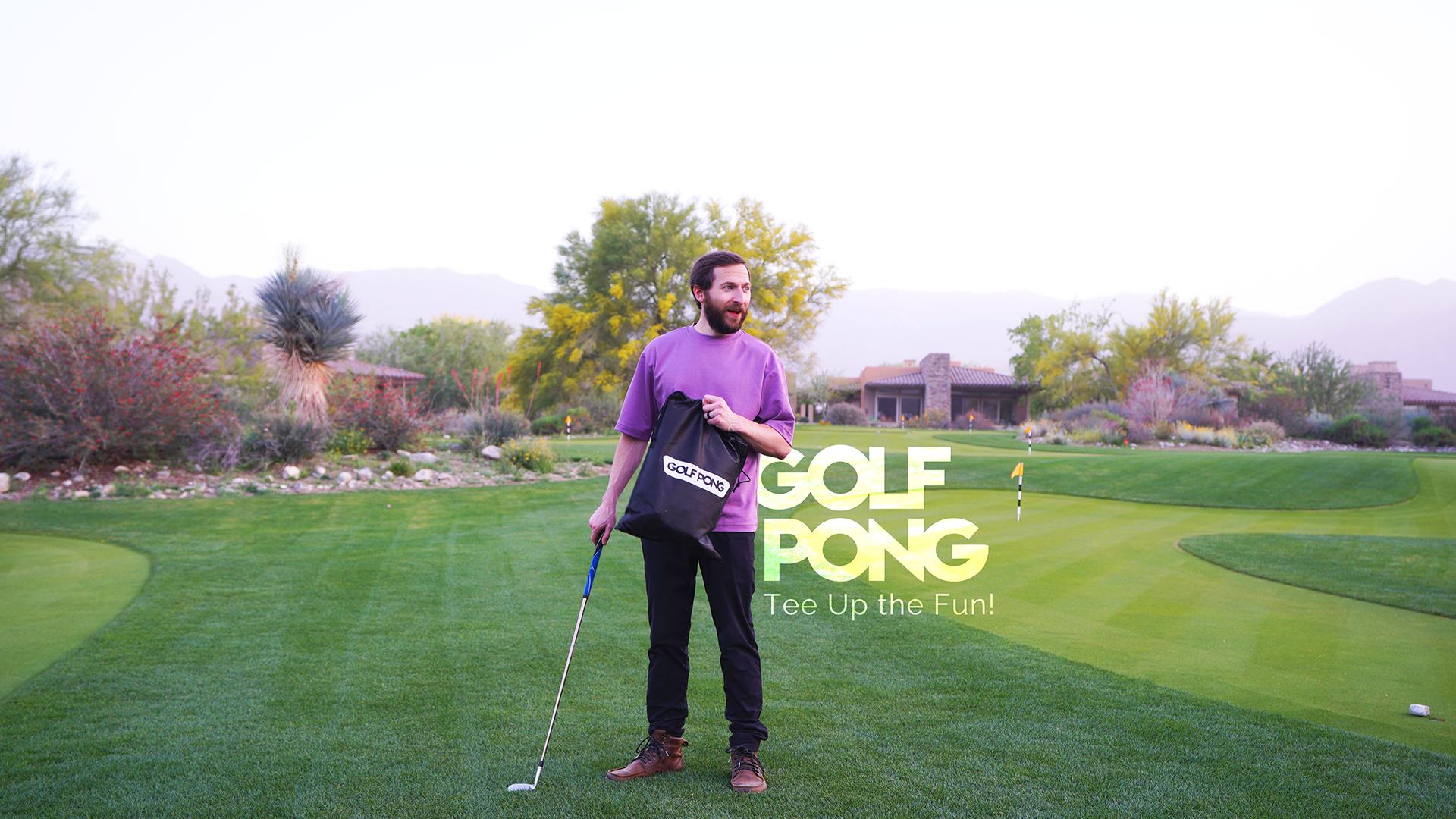Golf Pong Game Set| Indoor & Outdoor Golf Beer Pong - Includes 16 Velcro Balls, Chipping Mat & Carrying Case| Fun Game for Adults - NO CLUB INCLUDED Portable Pong