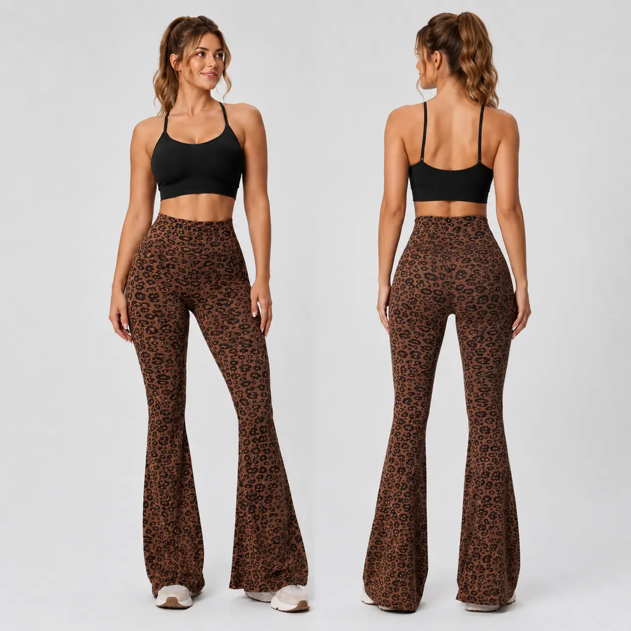 Women’s Leopard Print Flare Leggings, High Waisted Bootcut Yoga Pants, Stretchy Flared Workout Pants for Gym, Pilates & Casual Activewear