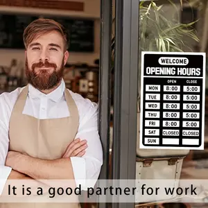 1-piece set of modern black PVC commercial window stickers - self-adhesive, matte effect, transparent UV resistant store operating time stickers, self-adhesive opening and closing time signs, perfect for home and office decoration