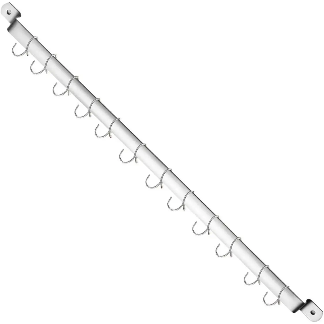 Kitchen Utensil Rail Organizer - Wall Mounted Gourmet Rack With 14 Hooks for  , Mugs, Spatulas, Pots and Utensils