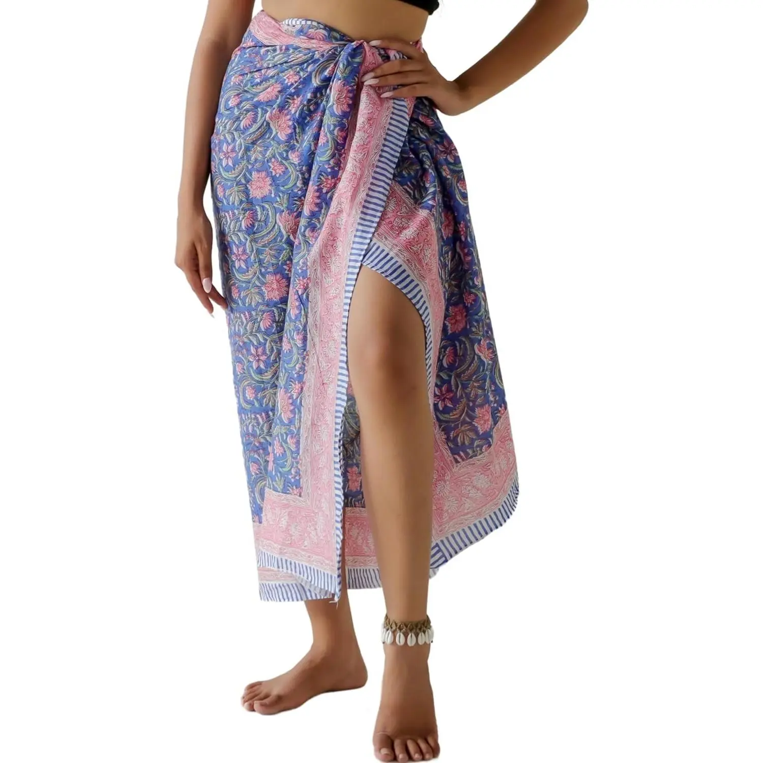 Handmade Indian Block Print Sarong for Women, Boho 100% Cotton Pareo Wrap for Beach & Resort Wear, Long Lightweight Swimsuit Cover Up, Beach Cover Ups, 73X43 In, Unisex, Adjustable Fit, Boho Patterns, Breathable Cotton