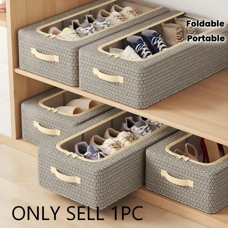 Bed sole shoe storage box - foldable fabric storage box with handle and transparent window, portable shoe finishing solution, suitable for wardrobe storage, shoe storage, spring and Christmas