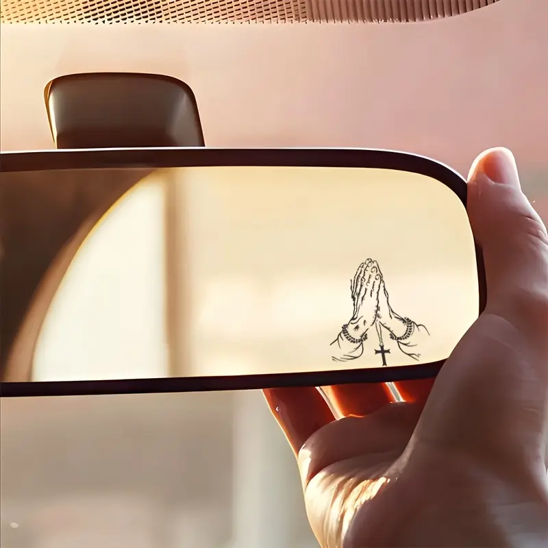 2D Flat, 2D Flat Praying Hands Gesture Sticker, Car Rearview Mirror Sticker, Automotive Styling Window Glass Motorcycle Laptop Vinyl Sticker, Car Decal, Car Styling Decals