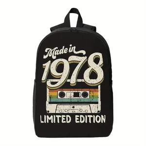 Roce 1978 retro tape print backpack - large capacity, high quality, adjustable shoulder straps, nostalgic design, secure zipper closure, suitable for teenagers' daily use
