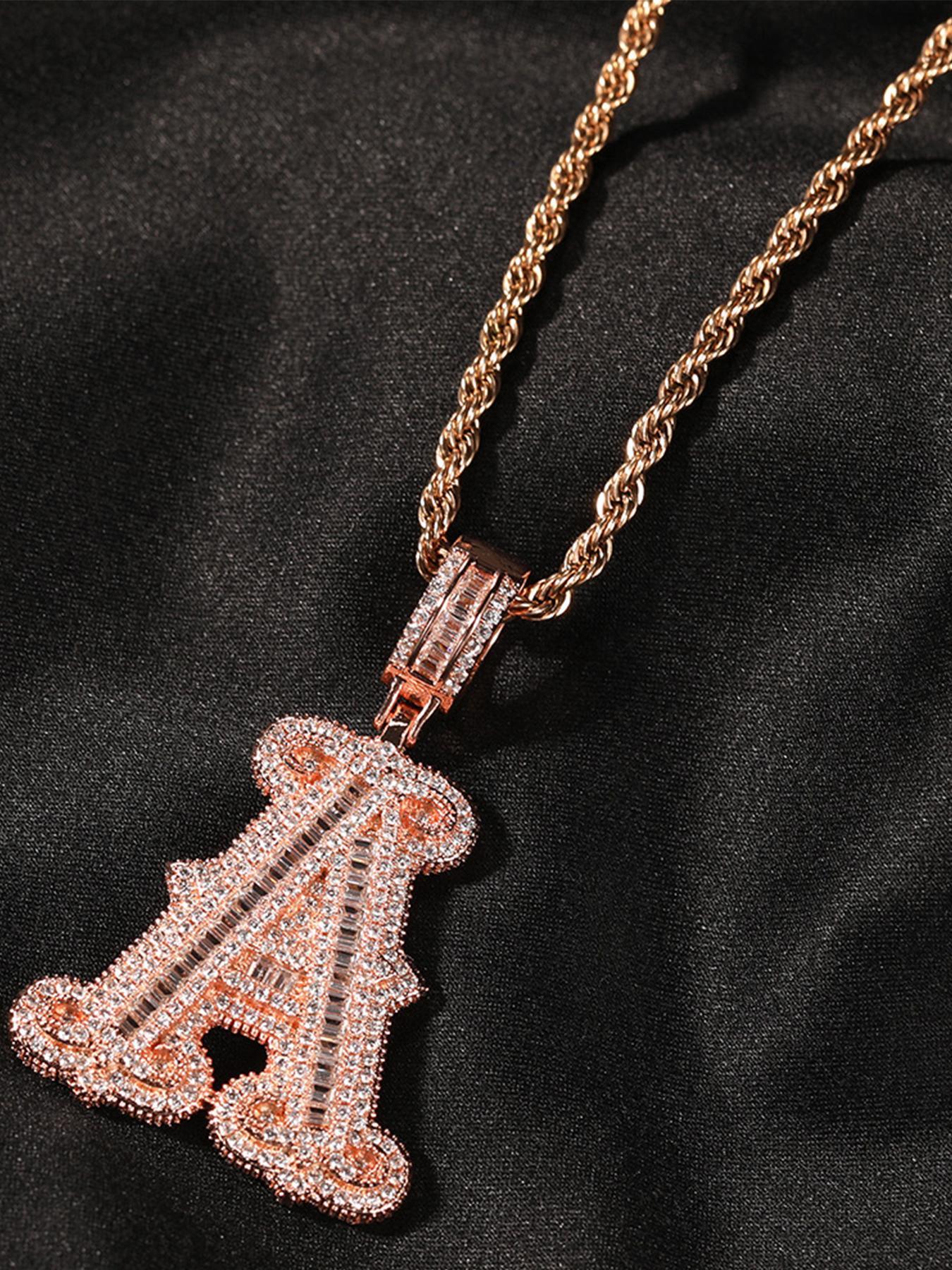 Initials Letter Pendant Necklace, Fashion Alphabet Pendant, Rhinestone Decor Chain Necklace, Hip Hop Jewelry for Party, Daily Decor, Trendy All-match & Exquisite Jewelry for Birthday Gift