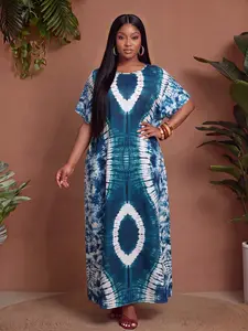 Women's Tie Dye Plus Size Loose Robe Dress, Boho Vacation Hiding Fat Mm Beach Home Long Dress, All over Print Style