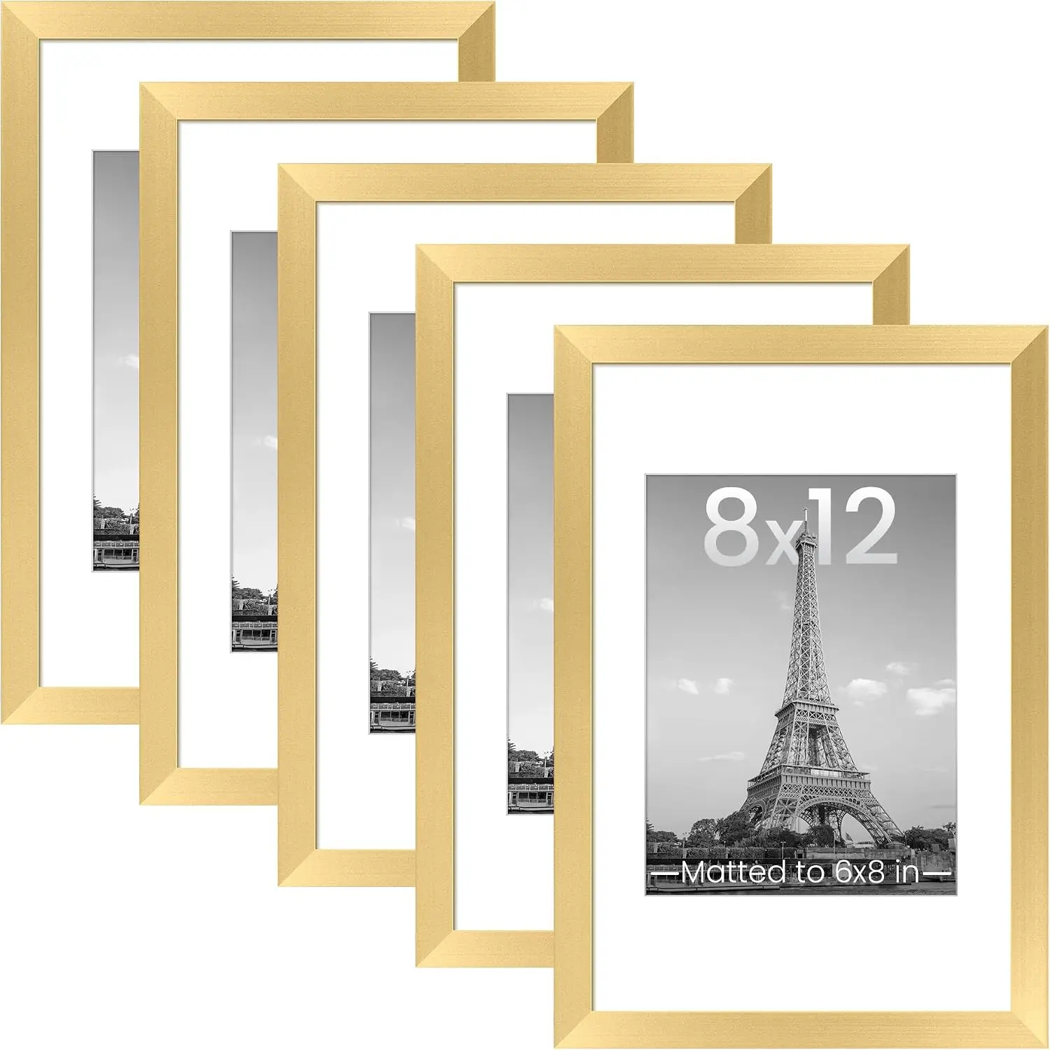 8x12 Picture Frame, Gallery Wall Frames Set of 5, Gold |   Photo Frame Collage Wall Decor, 6x8 Picture Frame with Mat for Family, Baby, Wedding, Hallway, Christmas