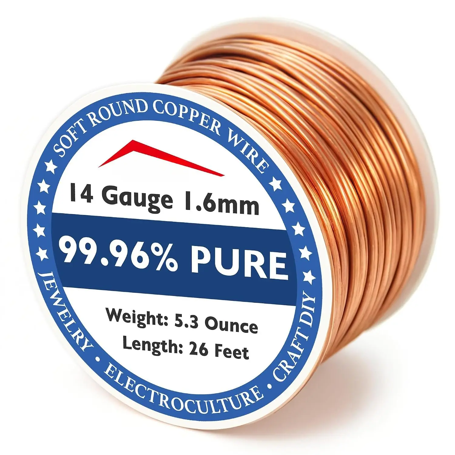 Copper Wire 99.95% Pure – 14 Gauge 1.6mm – 26 , 5.3 Ounce Spool – C11000 Soft Copper Wire Craft Wire for Gardening, Electroculture,  Making, Beading, Ground Wire & DIY (14 Gauge, 5.3 Ounce)