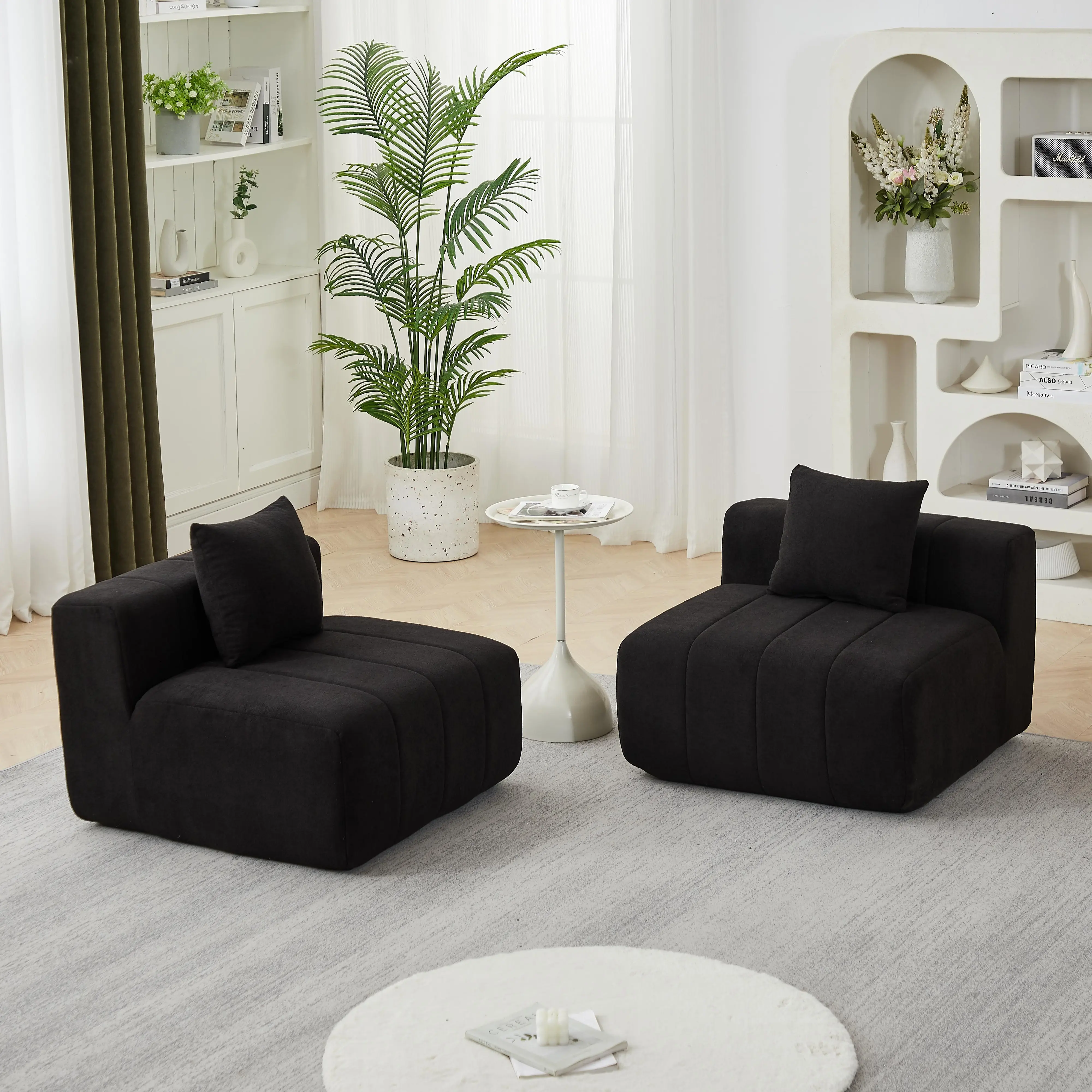 Chenille Symmetrical Modular Sectional Sofa with 2 Pillows for Living Room, Bedroom, Office, Reading Room, and Lobby