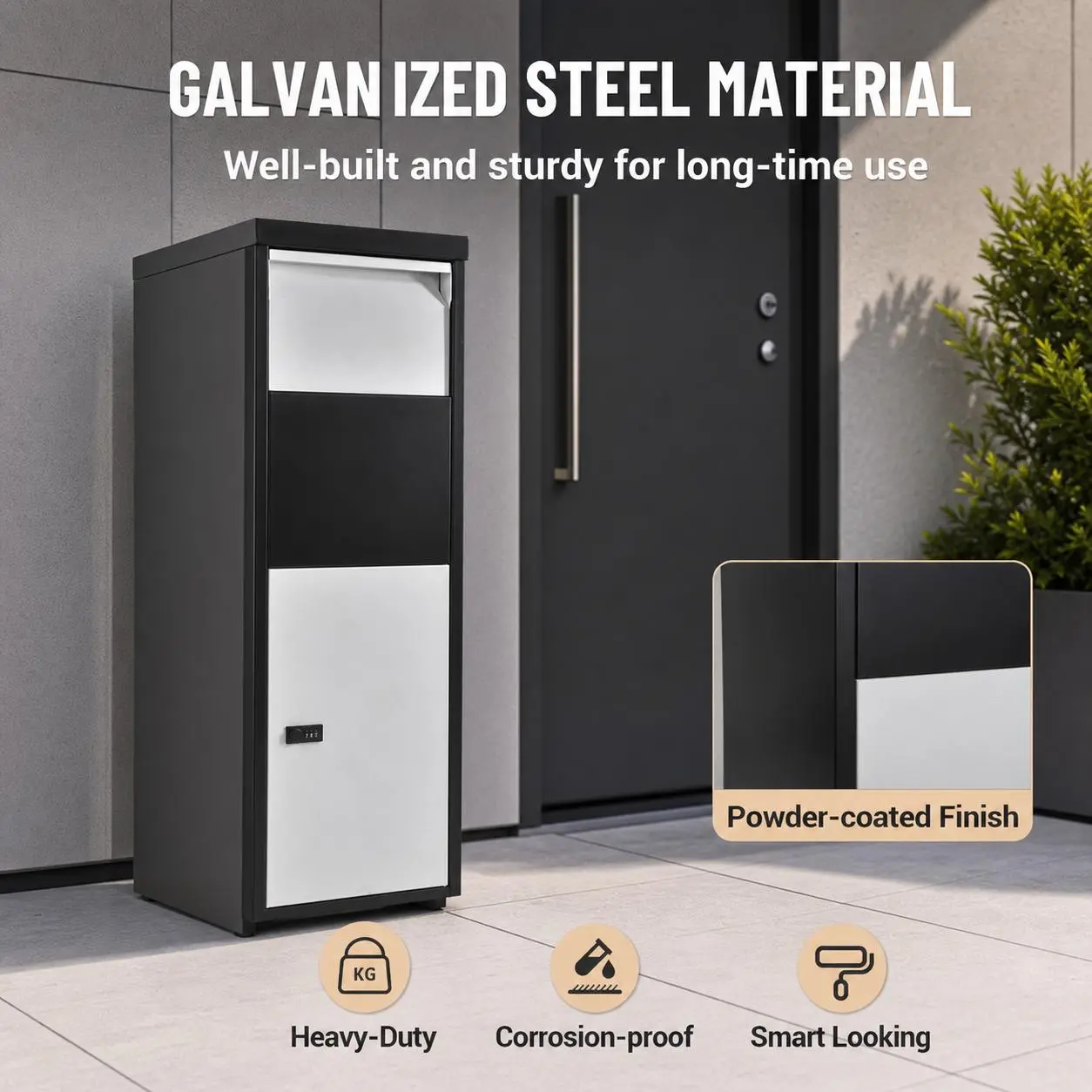Extra Large Anti-Theft Parcel Drop Box for Porch or Curbside – Galvanized Steel, Weatherproof Mailbox with Combination Lock & Mounting Hardware, Secure Black or White, Lockable Delivery Solution for Home, Outdoor Use