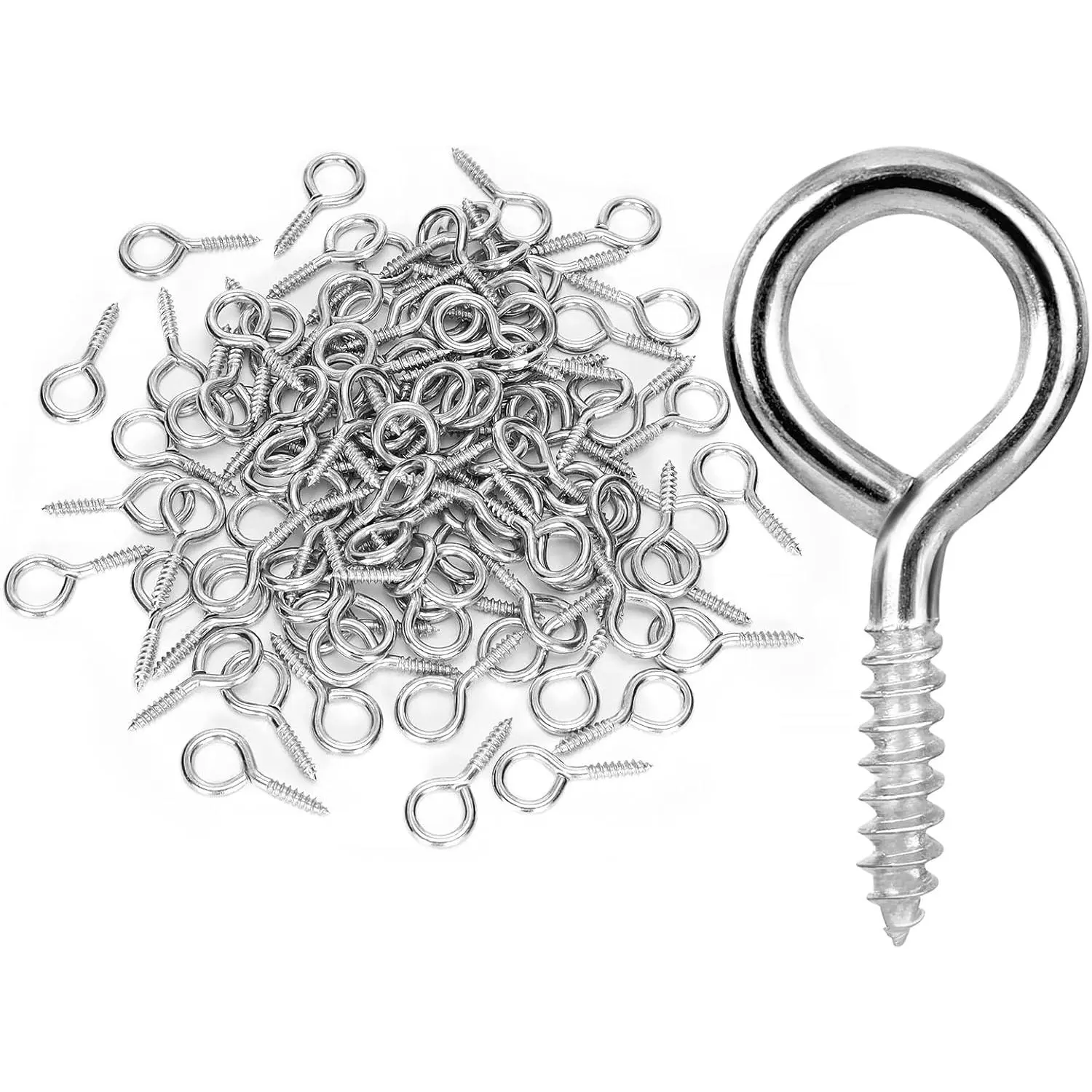 1 Inch Silver Screw Eyes, 100 Pcs Metal Screw Hooks, Self Tapping Eyelet Bolts  Wood, Hanging Artwork