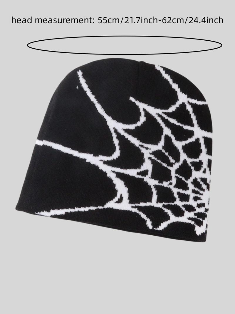 Unisex Streetwear Spider Web Design Beanie Hat, 1 Piece Casual Trendy Beanie Hat, Fashionable Hat for Fall & Winter