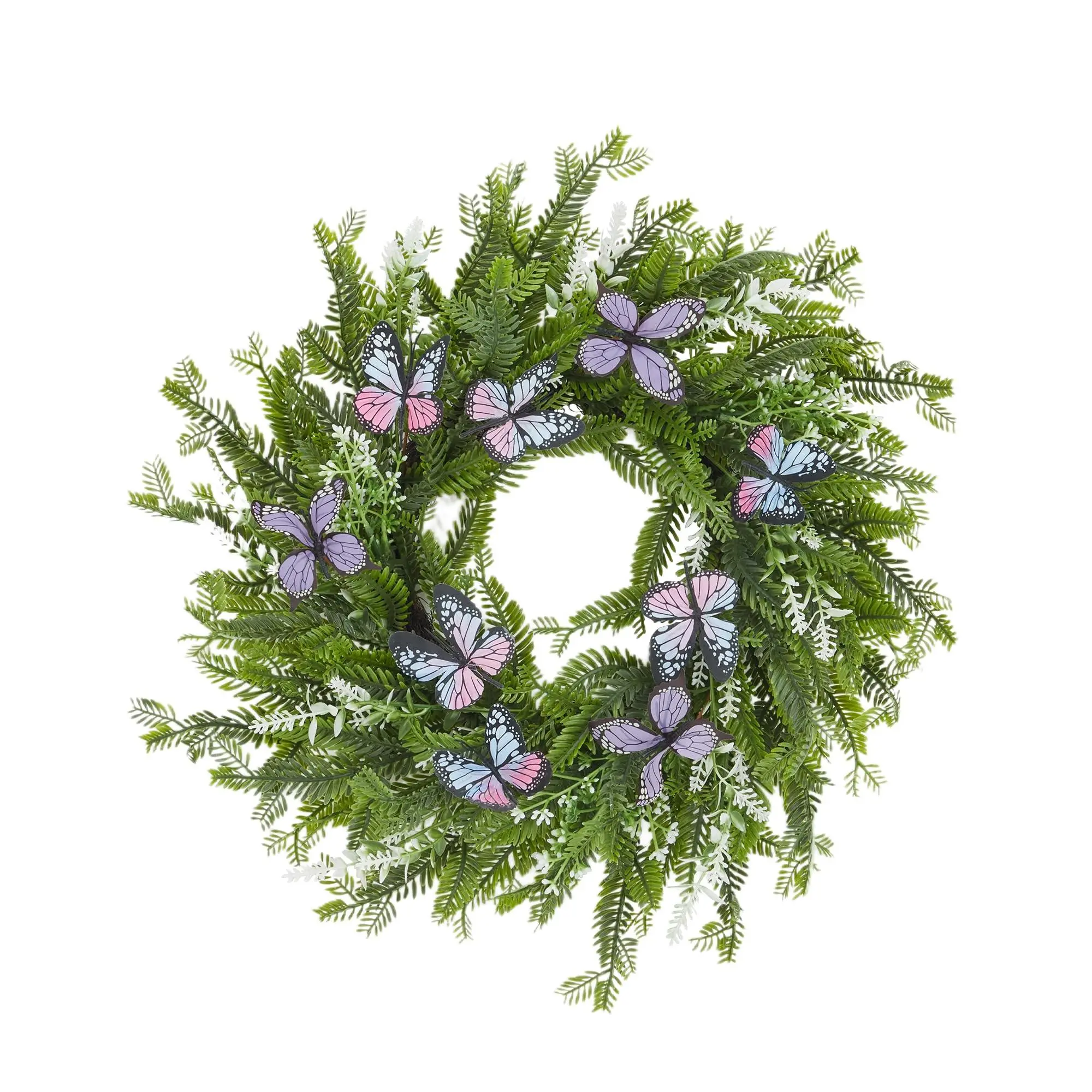 Garvee 20 Inch Artificial Spring Wreath, Eucalyptus & Wildflower Door Wreath with Butterfly Accent, Farmhouse Decor for Easter Porch Wall Wedding