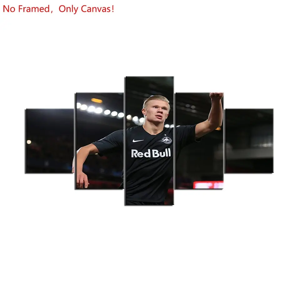 5 Piece/Set Frameless Canvas Painting Print Poster,Classic Pop Modern Sports Documentary Art,Norwegian Soccer Erling Haaland Sports,Perfect Gift for Soccer Lovers,Ideal Gift for Bedroom,Study,Office,Living Room,Dorm Hallway,Kitchen,Mural,Wall Decoration