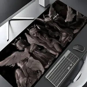Gothic Dark Angel Statue Design Large Gaming Mouse Pad, Desktop Protection Pad, Washable Rubber Non-Slip Lock Edge Multi-Size, Suitable For Home Office, Gift for Family and friends, Desktop Accessory, Office Desk Accessories, Computer Desk Accessories
