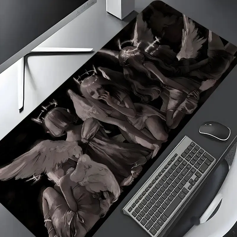 Gothic Dark Angel Statue Design Large Gaming Mouse Pad, Desktop Protection Pad, Washable Rubber Non-Slip Lock Edge Multi-Size, For Home Office, Gift for Family and friends, Desktop Accessory, Computer Desk Mat