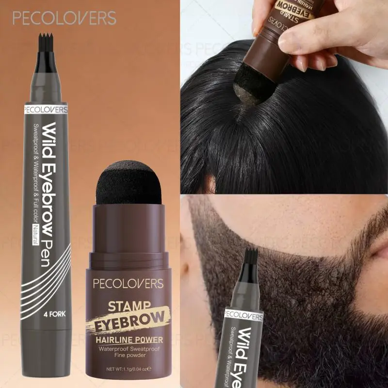 [2pcs Set] Beard Filling Pen/Eyebrow Pencil + Eyebrow Dye Powder/Beard Powder,Waterproof, Sweatproof, Smudge-Proof Beard Pen, 2-In-1 Fluffy Water Eyebrow Pencil, Makeup Lovers, Valentine'S Day Gift