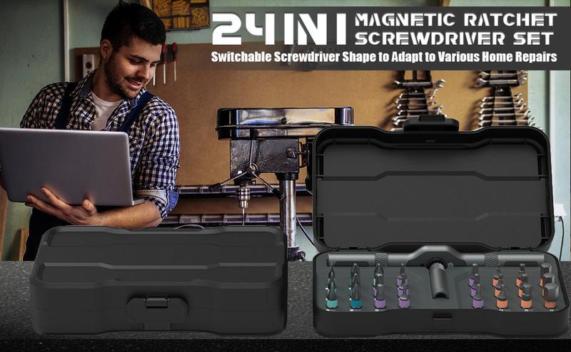 SEESE 24-in-1 Magnetic Screwdriver Kit, Precision Ratchet Screwdriver with Removable Handle, Versatile Tool for All Your Repair Needs