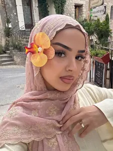 Cross-Stitch Cotton Linen Hijab Scarf, 80x175cm Breathable For Muslim Headscarf, Daily Wear Abaya Accessory, Versatile Wraparound Scarf