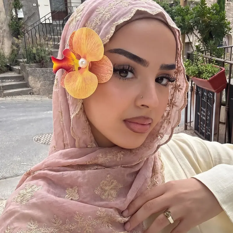 Cross-Stitch Cotton Linen Hijab Scarf, 80x175cm Breathable Muslim Headscarf, Daily Wear Abaya Accessory, Versatile Wraparound Scarf For Muslim
