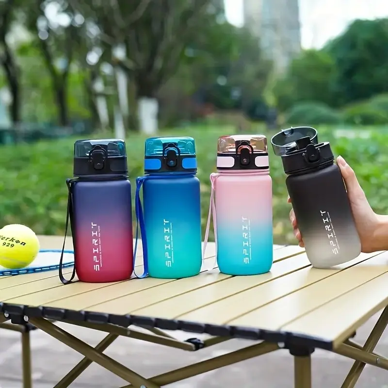 Gradient Color Sports Water Bottle, 500ML Leak-Proof with Time Marker, One-Button Lid Design, Portable Reusable, Ideal for Cycling, Running, Outdoor Activities